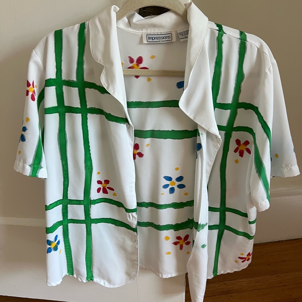 Lisa Says Gah Birthday Girl Floral Windowpane Blouse - OS